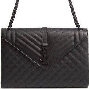 Saint Laurent Large Envelope Calfskin Leather Shoulder Bag.